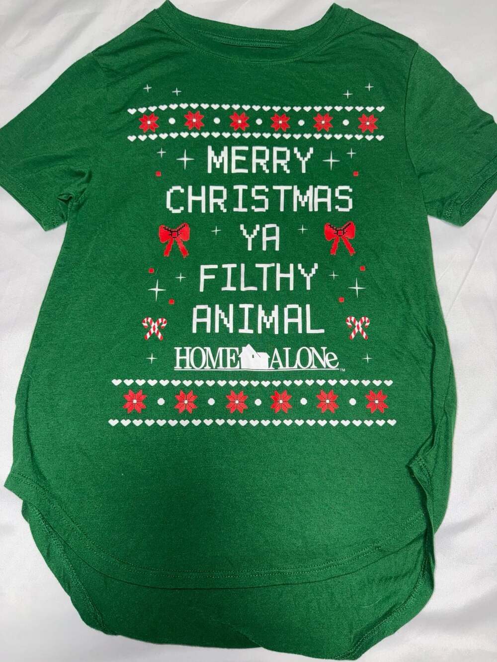 💲Home Alone Juniors Merry Christmas Ya Filthy Animal Green Graphic T-Shirt